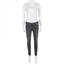 Pre Owned Stella McCartney Grey Washed Denim Crystal Embellished Ankle Grazer Jeans M