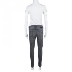 Pre Owned Stella McCartney Grey Washed Denim Crystal Embellished Ankle Grazer Jeans M