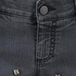 Pre Owned Stella McCartney Grey Washed Denim Crystal Embellished Ankle Grazer Jeans M