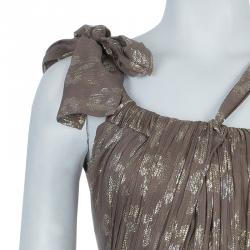 Pre Owned Stella McCartney Brown Lurex Infused Crinkled Silk Cocktail Dress S