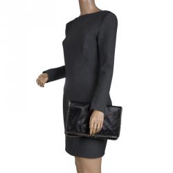 Stella McCartney Black Faux Leather Falabella Fold Over Clutch