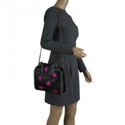 Pre Owned Stella McCartney Black Faux Leather Mini Star Embossed Falabella Tote