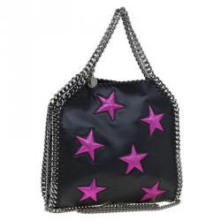 Pre Owned Stella McCartney Black Faux Leather Mini Star Embossed Falabella Tote
