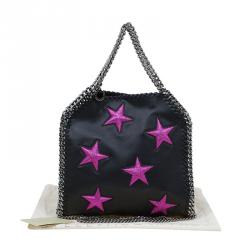 Pre Owned Stella McCartney Black Faux Leather Mini Star Embossed Falabella Tote