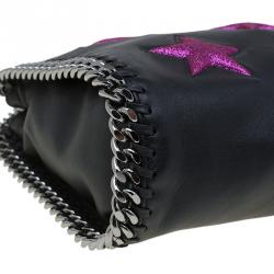Pre Owned Stella McCartney Black Faux Leather Mini Star Embossed Falabella Tote