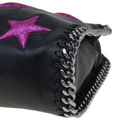 Pre Owned Stella McCartney Black Faux Leather Mini Star Embossed Falabella Tote