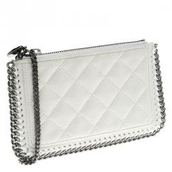 Pre Owned Stella McCartney Off White Quilted Faux Leather Falabella Coin Pouch