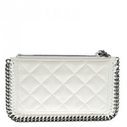 Pre Owned Stella McCartney Off White Quilted Faux Leather Falabella Coin Pouch