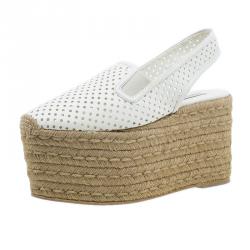 Stella McCartney White Faux Leather Wedge Espadrilles Size 38