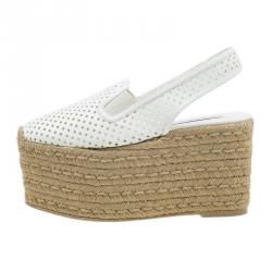 Stella McCartney White Faux Leather Wedge Espadrilles Size 38