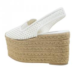 Stella McCartney White Faux Leather Wedge Espadrilles Size 38