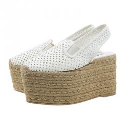 Stella McCartney White Faux Leather Wedge Espadrilles Size 38