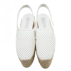 Stella McCartney White Faux Leather Wedge Espadrilles Size 38