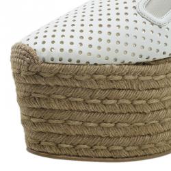 Stella McCartney White Faux Leather Wedge Espadrilles Size 38