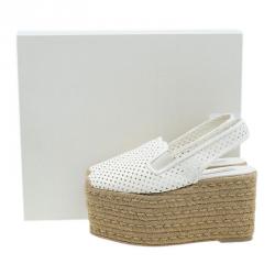 Stella McCartney White Faux Leather Wedge Espadrilles Size 38