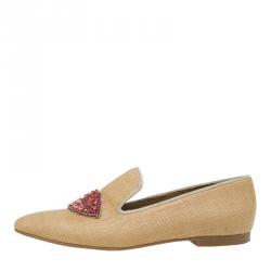 Pre Owned Stella McCartney Beige Woven Fabric Embellishment Tatami Flats Size 37.5