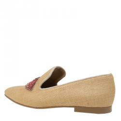 Pre Owned Stella McCartney Beige Woven Fabric Embellishment Tatami Flats Size 37.5