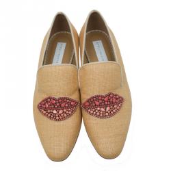 Pre Owned Stella McCartney Beige Woven Fabric Embellishment Tatami Flats Size 37.5