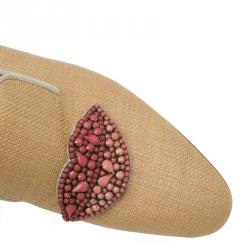 Pre Owned Stella McCartney Beige Woven Fabric Embellishment Tatami Flats Size 37.5