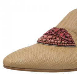 Pre Owned Stella McCartney Beige Woven Fabric Embellishment Tatami Flats Size 37.5