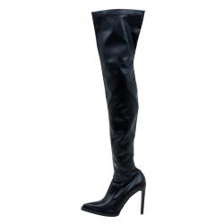 Pre Owned Stella McCartney Black Faux Leather Abbey Over The Knee Boots Size 40 