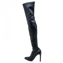 Pre Owned Stella McCartney Black Faux Leather Abbey Over The Knee Boots Size 40 