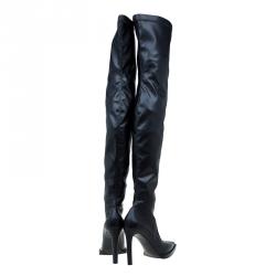 Pre Owned Stella McCartney Black Faux Leather Abbey Over The Knee Boots Size 40 