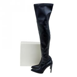 Pre Owned Stella McCartney Black Faux Leather Abbey Over The Knee Boots Size 40 