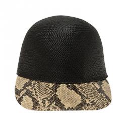 Stella McCartney Black Straw and Faux Python Baseball Cap Size 57