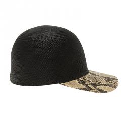 Stella McCartney Black Straw and Faux Python Baseball Cap Size 57