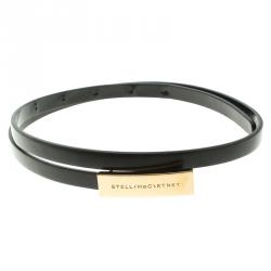 Pre Owned Stella McCartney Black Faux Leather Skinny Belt 70 CM