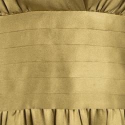 Pre Owned Stella McCartney Dull Gold Satin Pleated Long Sleeve Dress S