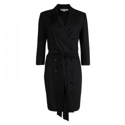 Pre Owned Stella McCartney Black Wool Notched Collar Belted Coat S