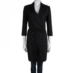 Pre Owned Stella McCartney Black Wool Notched Collar Belted Coat S