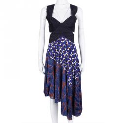 Pre Owned Stella McCartney Printed Silk Plisse Bottom Asymmetric Backless Dress S
