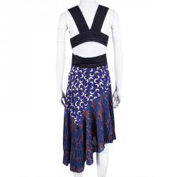Pre Owned Stella McCartney Printed Silk Plisse Bottom Asymmetric Backless Dress S
