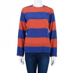 Pre Owned توب ستيلا مكارتني مقلم بأكمام طويلة أزرق وبرتقالي S