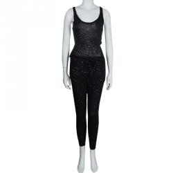 Stella McCartney Black Sequin Embellished Knit Racer Back Jumpsuit S
