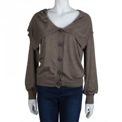 Pre Owned Stella Mccartney Brown Cashmere Draped Collar Buttondown Cardigan M