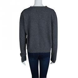 Pre Owned Stella McCartney Grey Wool Zip Detail Crew Neck Sweater M