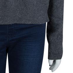 Pre Owned Stella McCartney Grey Wool Zip Detail Crew Neck Sweater M