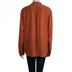 Pre Owned بلوزة ستيلا مكارتني حرير أحمر طوبي بأكمام طويلة L