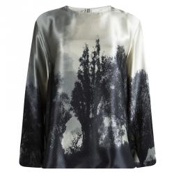 مملوكة مسبقًا Stella McCartney Grey Printed Silk Long Sleeve Top L
