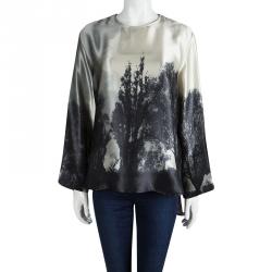 مملوكة مسبقًا Stella McCartney Grey Printed Silk Long Sleeve Top L