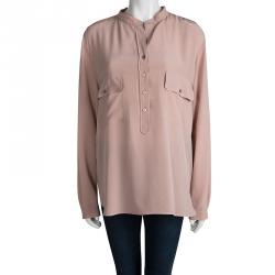 Pre Owned Stella McCartney Blush Pink Mandarin Collar Silk Shirt L