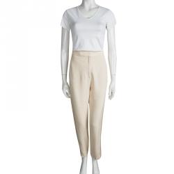 Pre Owned Stella McCartney Beige Satin Side Panel Detail Tailored Trousers M