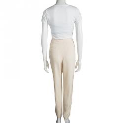 Pre Owned Stella McCartney Beige Satin Side Panel Detail Tailored Trousers M