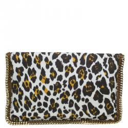 مملوكة مسبقًا Stella Mccartney Leopard Print Canvas Faux Leather Trim Foldover Clutch