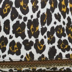 مملوكة مسبقًا Stella Mccartney Leopard Print Canvas Faux Leather Trim Foldover Clutch