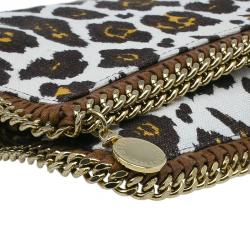 مملوكة مسبقًا Stella Mccartney Leopard Print Canvas Faux Leather Trim Foldover Clutch
